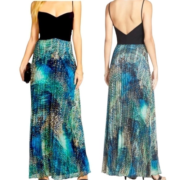 Laundry by Shelli Segal tropical watercolor leopard print crinkle maxi dress - Picture 1 of 16